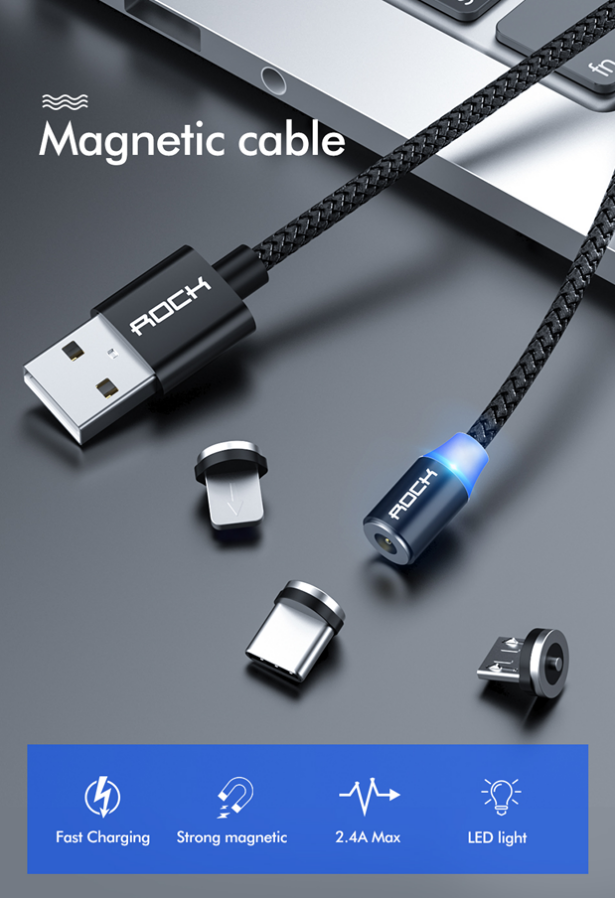 Оригинальный магнитный кабель ROCK Micro USB, Type C, для iPhone