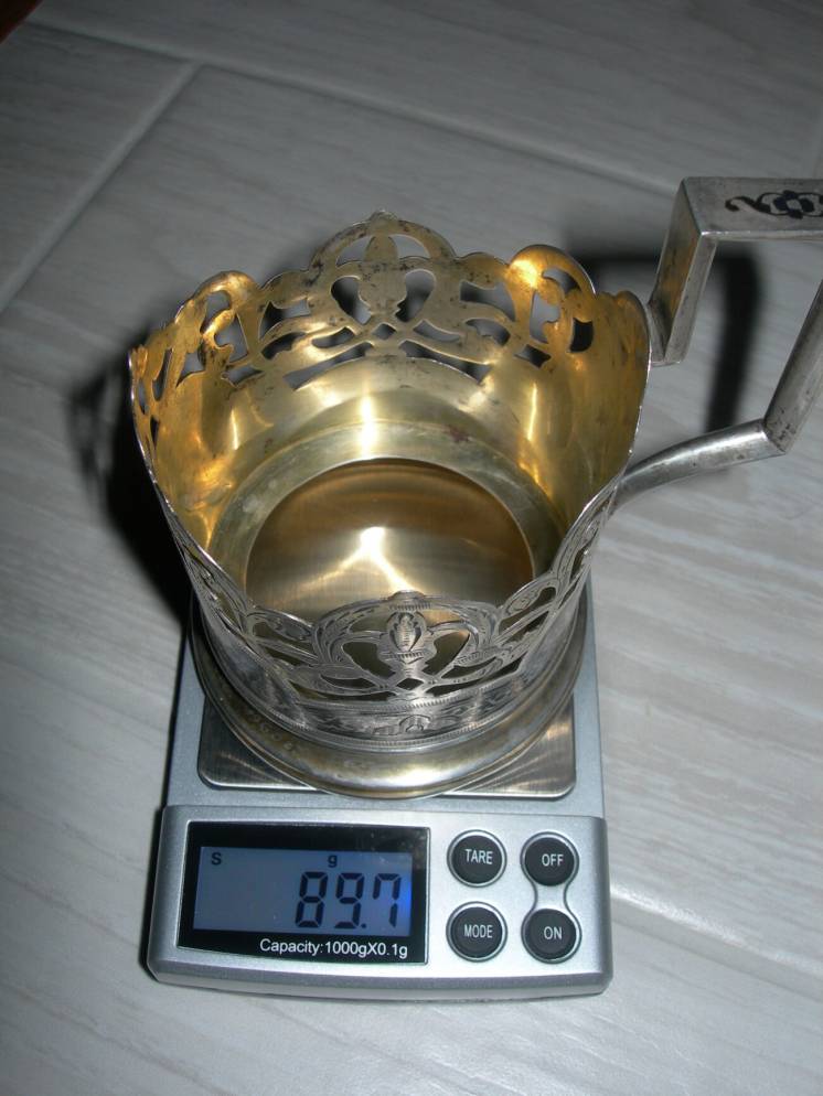 Подстаканник, серебряный, серебро 875 пробы, Кубачи, 89,7 грамма