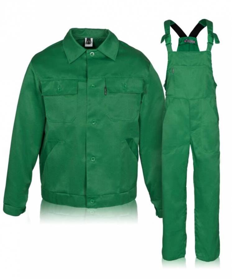 Костюм рабочий, куртка с полукомбинезоном зеленого цвета