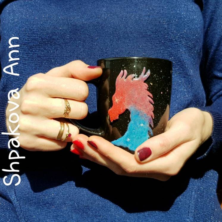 Подарок чашка с декором космический Дракон кружка из полимерной глины