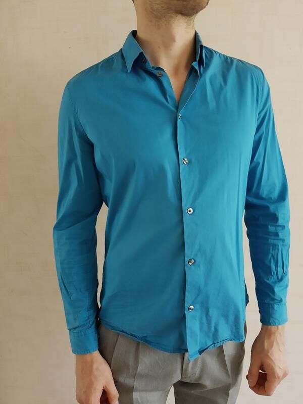 Рубашка мужская синяя голубая слим фит H&M