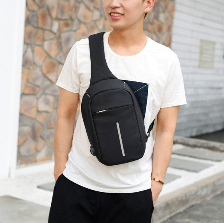 Рюкзак мужской однолямочный Bobby Mini с USB сумка через плечо черный