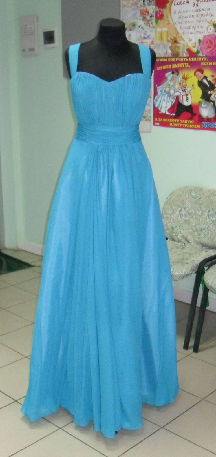 Вечернее шифоновое бирюзовое платье на выпускной размер 46-44-42