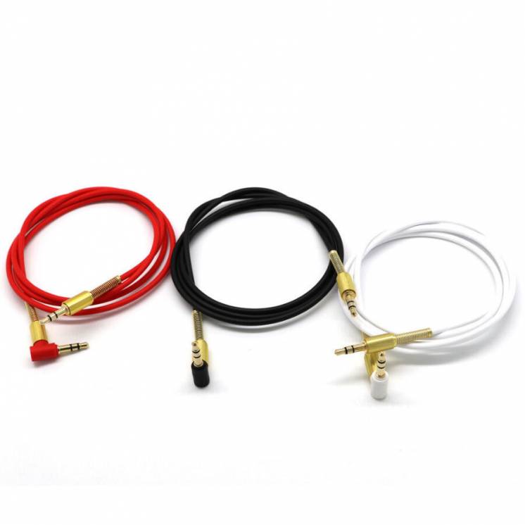 AUX аудио кабель с защитой от перелома, Г-образный штекер, позолота