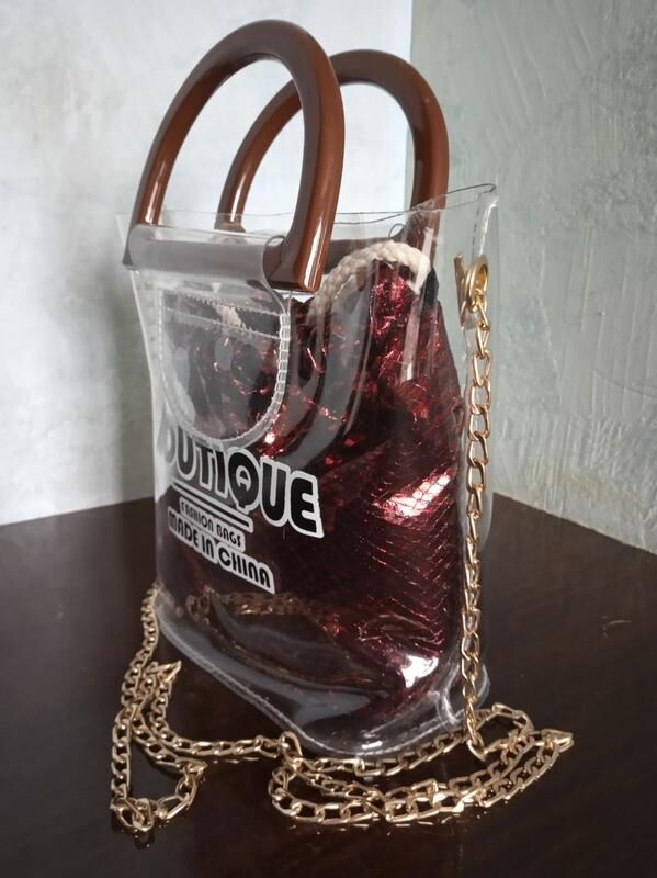 Женская прозрачная сумка boutique с мешочком бордовая