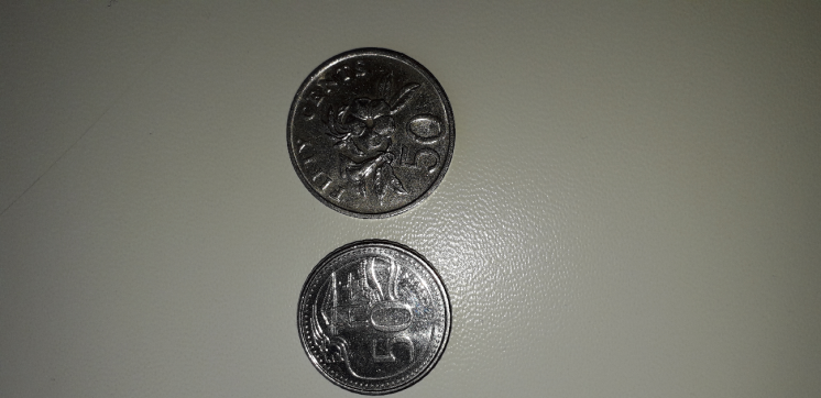 монеты 50 центов Сингапур.1997г и 2014г.