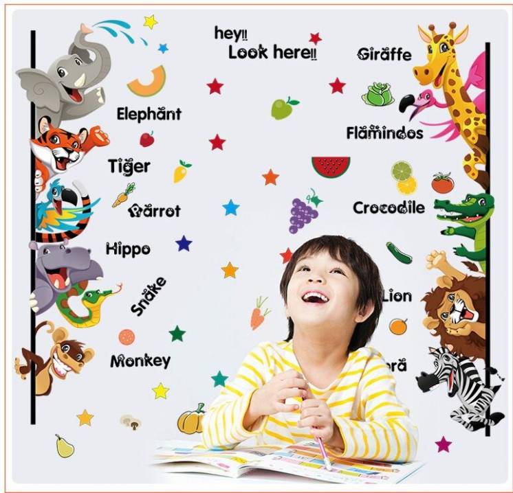 Стикеры настенные животные+названия на английском в детскую комнату
