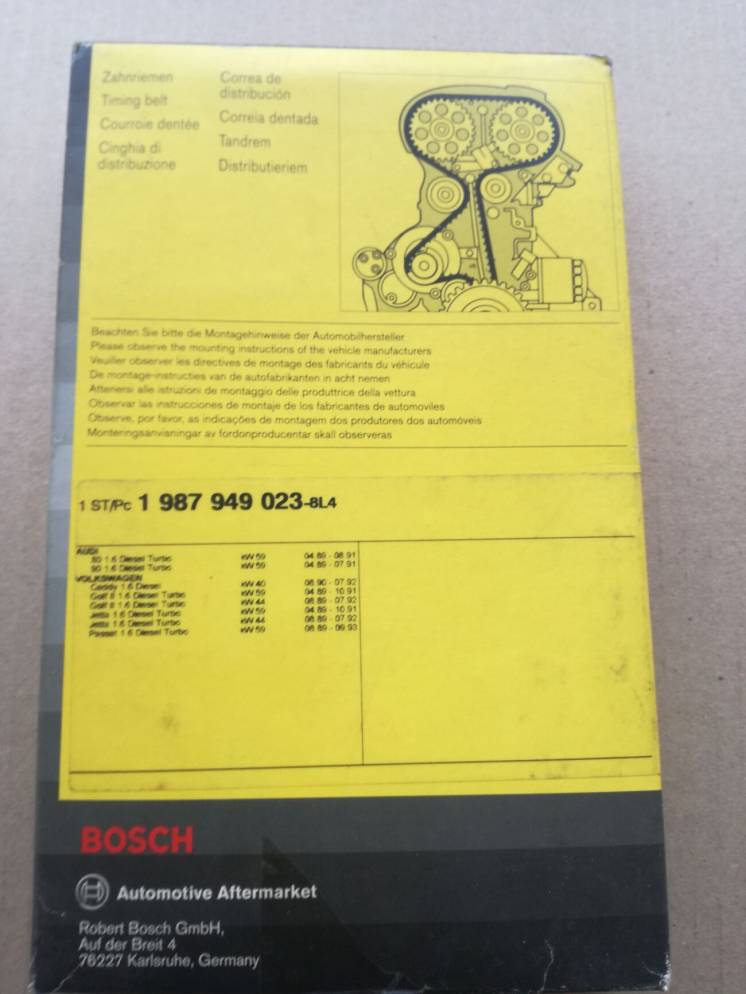 1987949023 Bosch Ремень ГРМ Audi 80 1,6D Caddy Golf II Jetta Passat B3