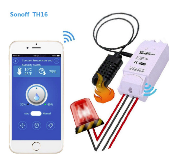 Sonoff TH16 WiFi 3500W выключатель с датчиком температуры и влажности