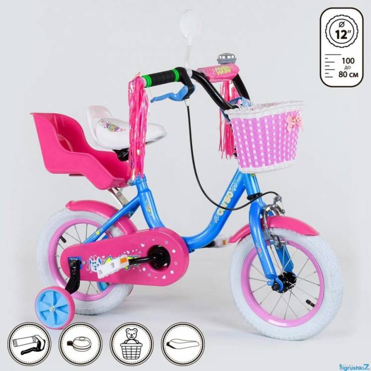 Велосипед для девочки с сиденьем для куклы Corso 12