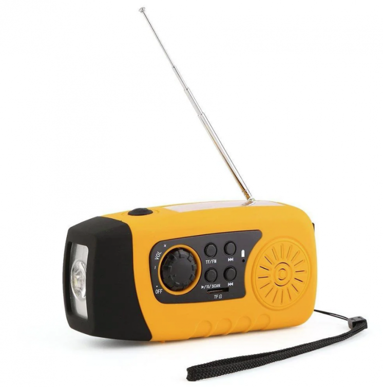 Радиоприемник динамо радио на солнечной батарее фонарик FM MP3 USB TF