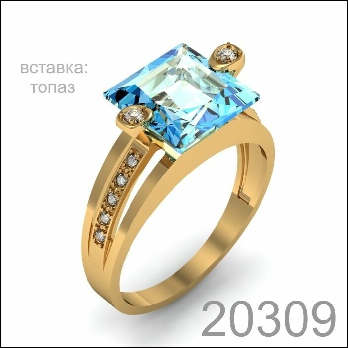 Кольцо с голубым топазом золото 585 пробы (20309)