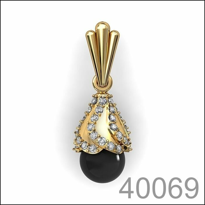 Кулон золото  с чёрным жемчугом (40069)