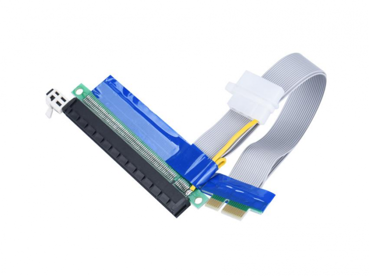 Райзер Riser PCI-E 1x to 16x с разъемом питания