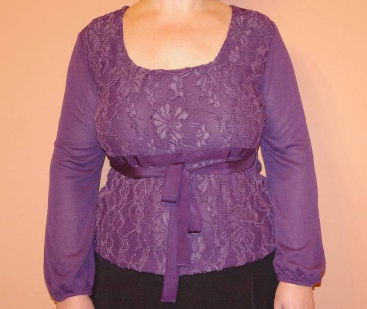 Блуза Новая Гипюровая Фиолетового Цвета С Длинными Рукавами 54 Размер