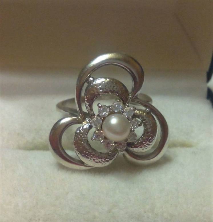 Кольцо, перстень - серебро 925 пробы, жемчуг, 17 размер