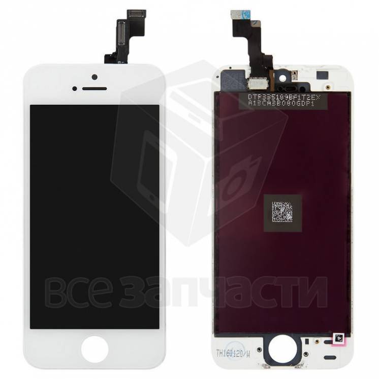 Дисплей iPhone 5S, белый, копия, с сенсорным экраном, с рамкой