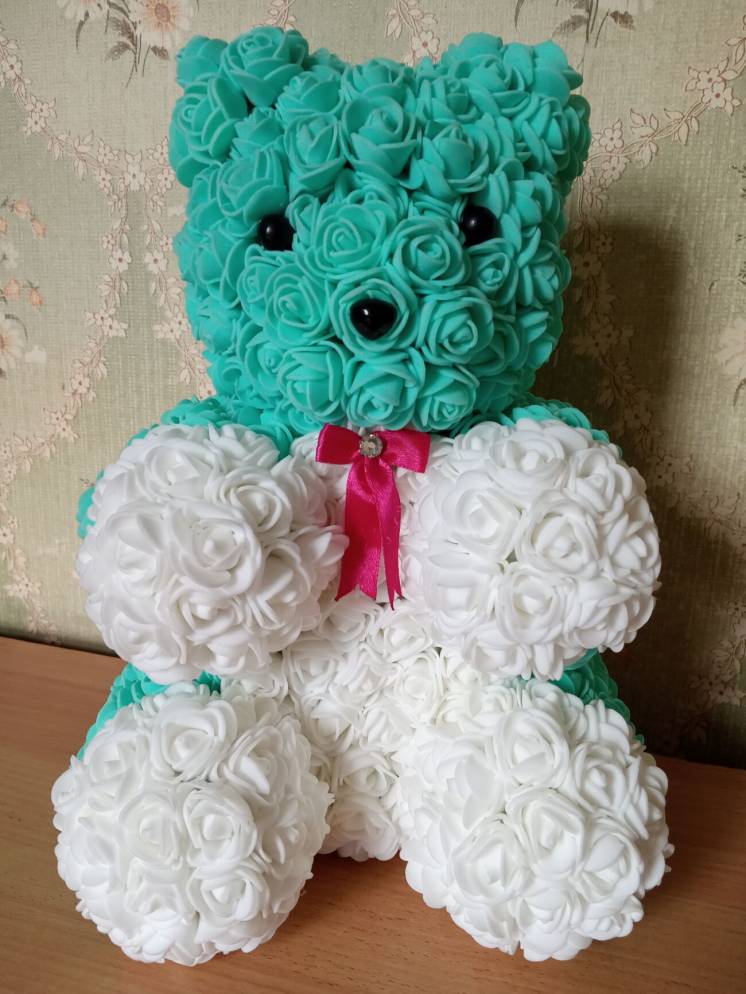 Ведмедик з квітів (3Д троянд), оригінальний подарунок ручної роботи