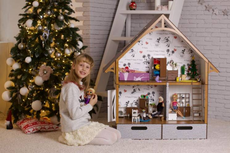 Экодом Барби с мебелью, текстилем, освещением и Боксом для игрушек
