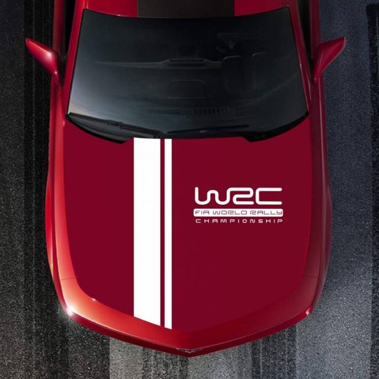 Наклейка на капот авто две полосы+WRC Белая