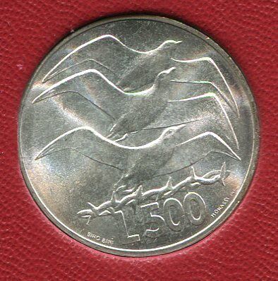 Сан Марино 500 лир 1975 UNC серебро ПТИЦЫ
