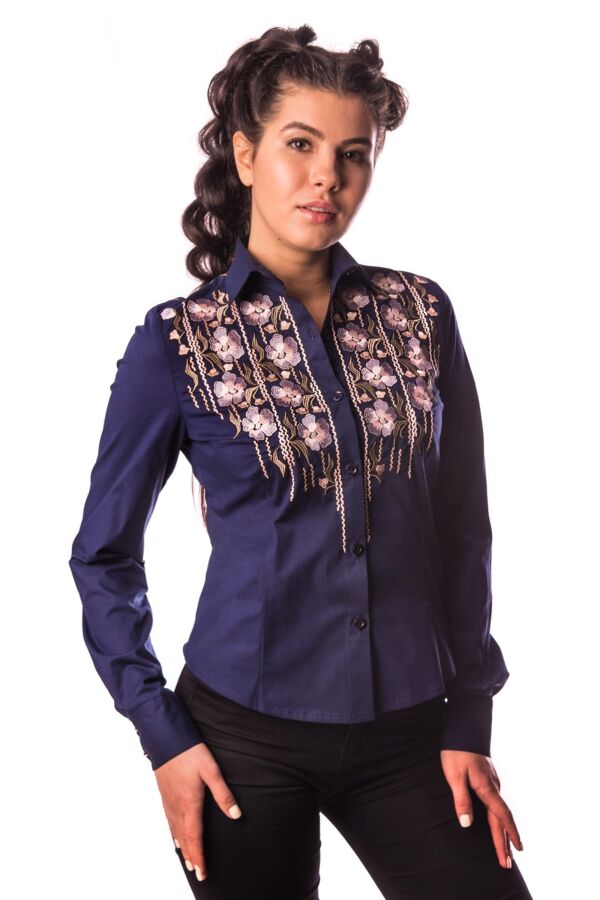 Блуза жіноча Зара (поплін темно-синій)