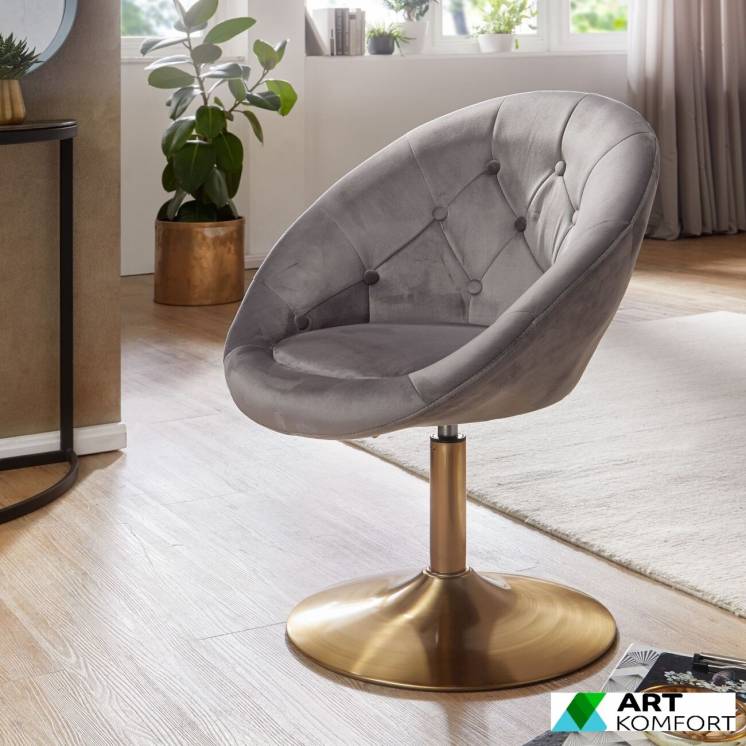 Стул Вращающееся кресло Velvet Grey / Gold Design