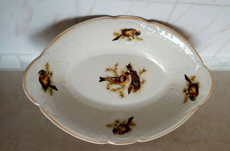 Красивая старинная тарелка,блюдо с птичками Коростень,1960г