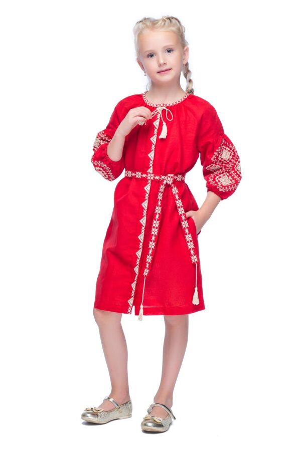 Сукня для дівчинки Іванна (льон червоний)