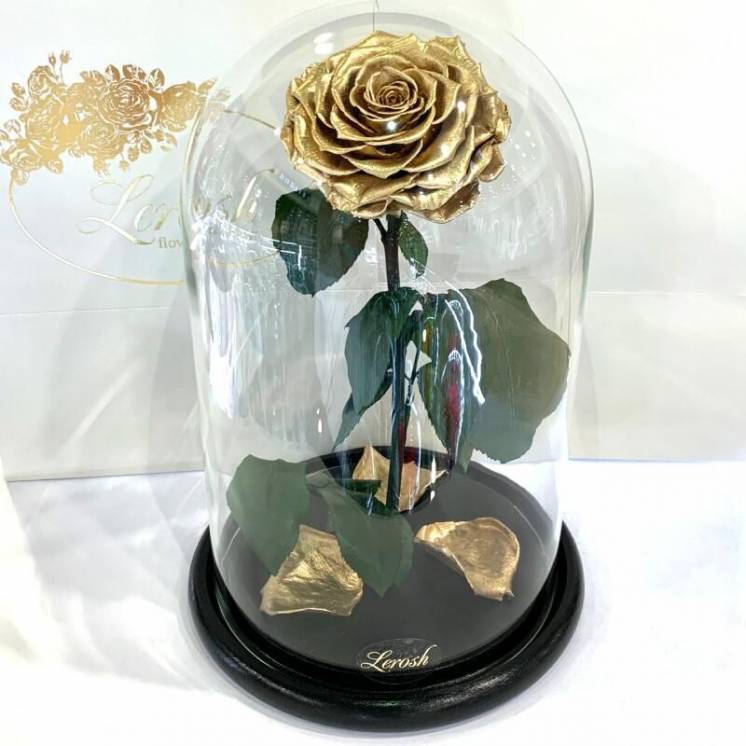 Золотая роза в колбе Lerosh - Lux 33 см