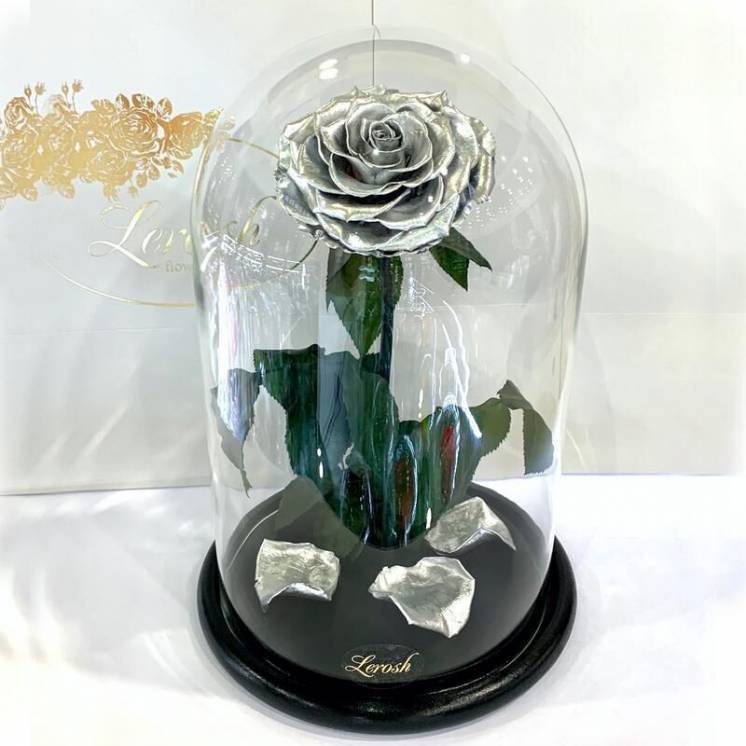 Серебряная роза в колбе Lerosh - Lux 33 см