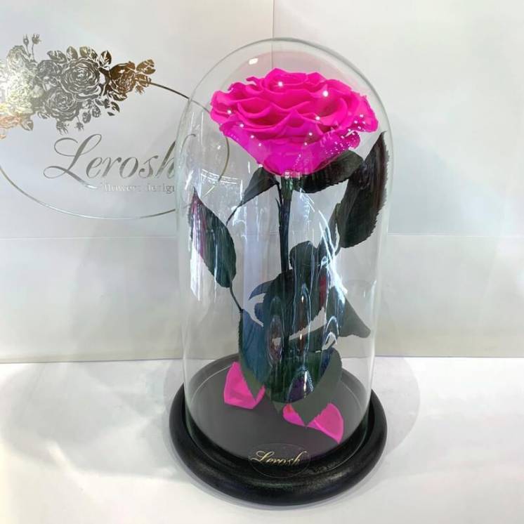 Ярко-розовая Фуксия роза в колбе Lerosh - Premium 27 см
