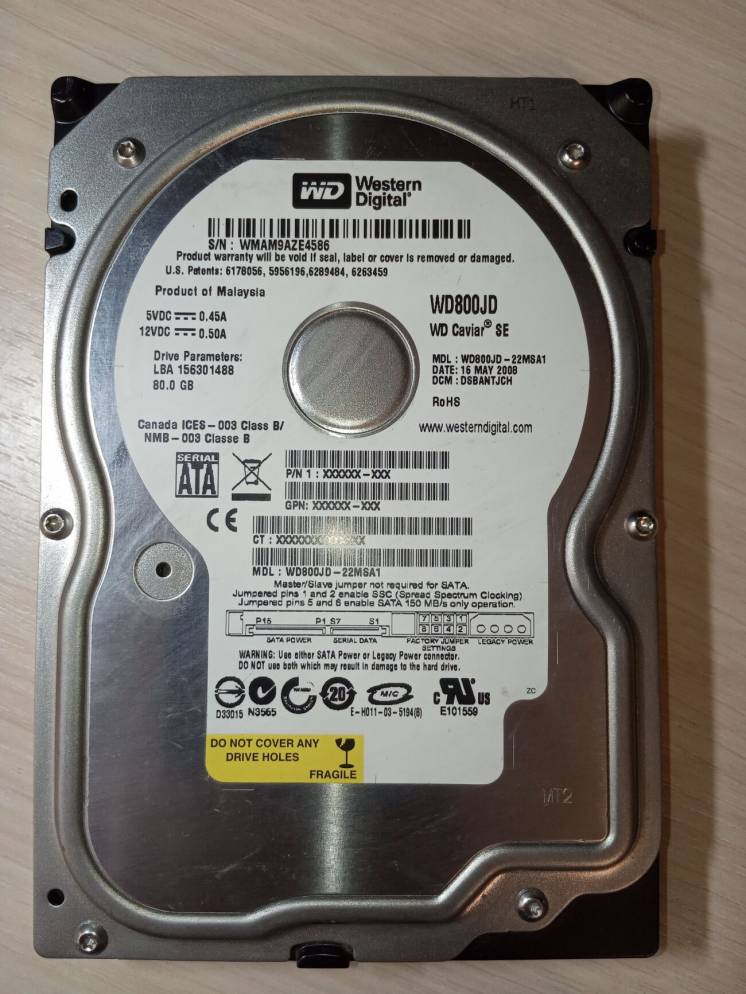 Жесткий диск Western Digital 80 Gb SATAII (WD800JD-22MSA1)
