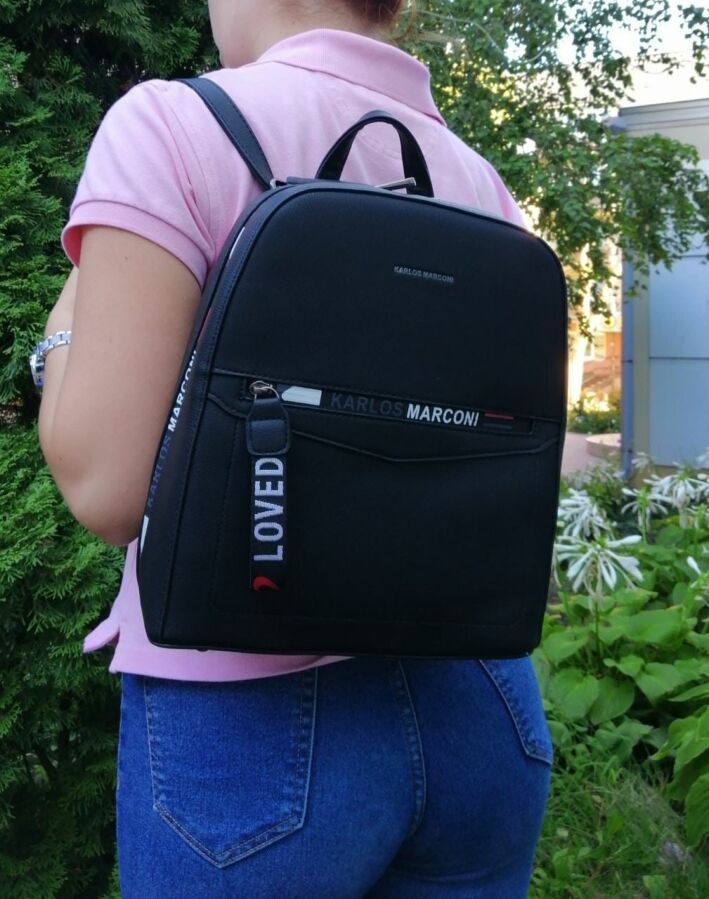 Черная женская сумка-рюкзак из качественной эко-кожи