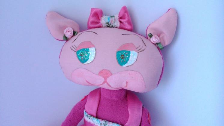 Подарок для девушки Розовая кошечка с сердечком.Игрушка ручной работы