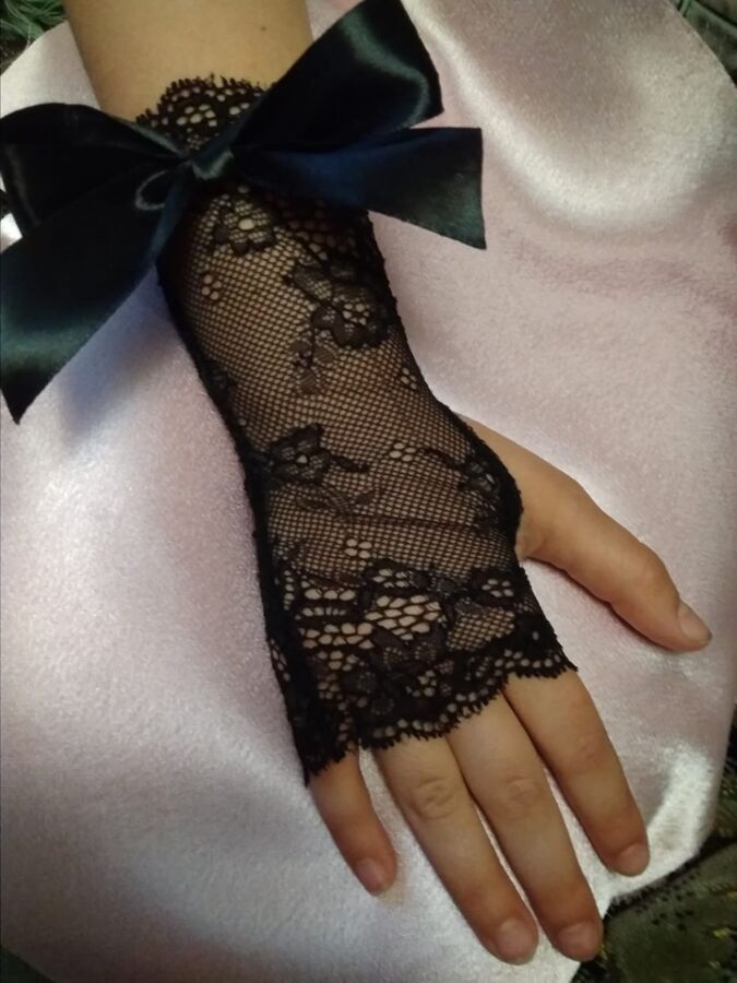перчатки митенки детские черные кружевные
