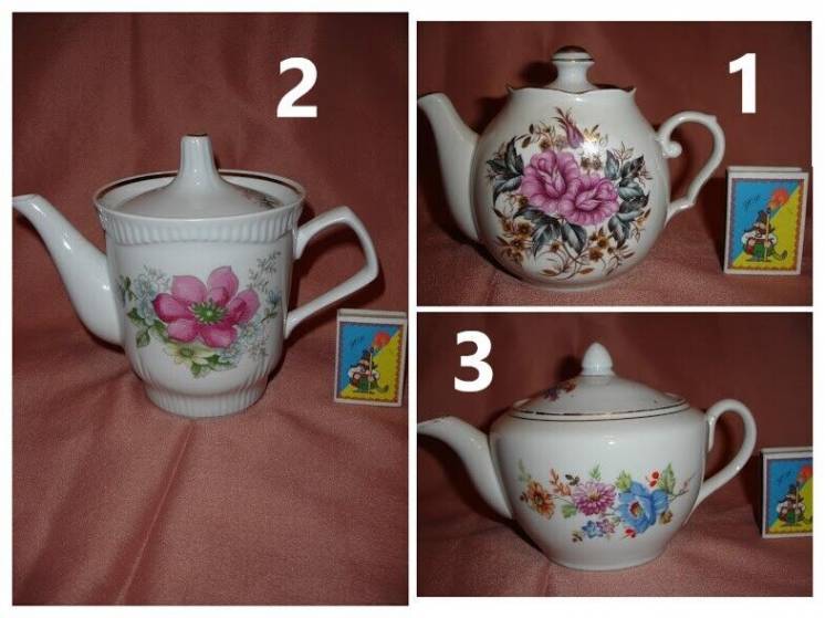 Чайник-заварник білий з квітами - порцеляна з позолотою;3 шт.;раритет