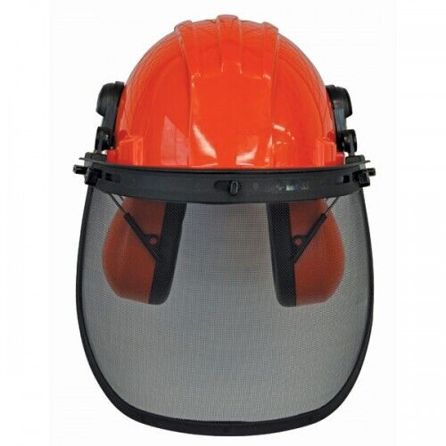 Защитный шлем с сетчатым лицевым экраном и наушниками