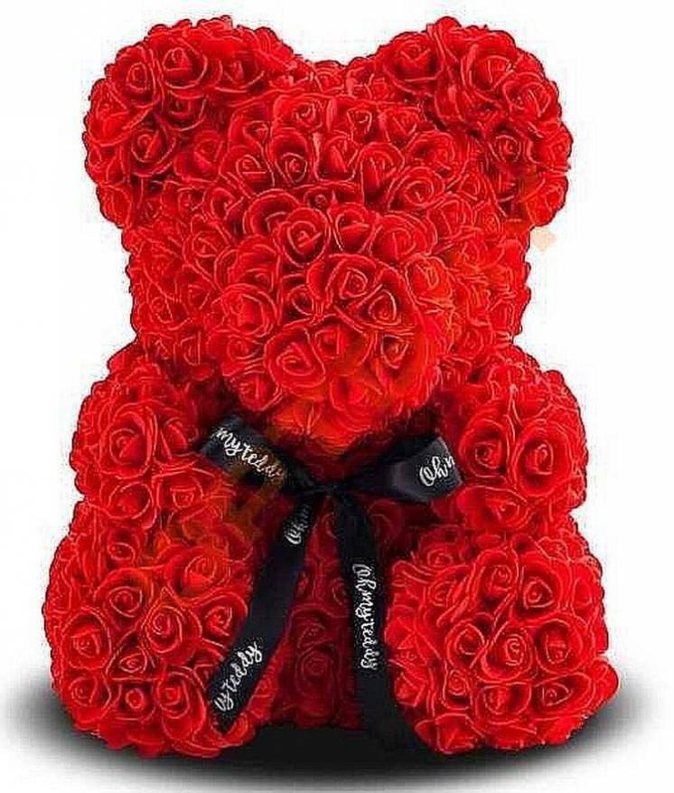 Мишка из роз Bear Flowers 25 см красный