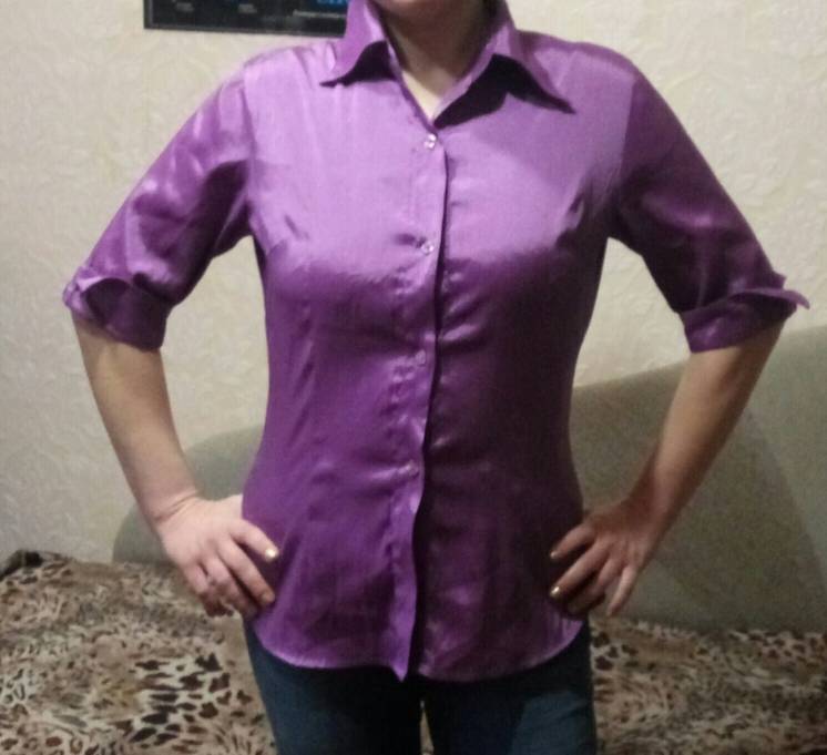 Блузка рубашка женская короткий рукав стрейч приталенная 46-48 М-Л