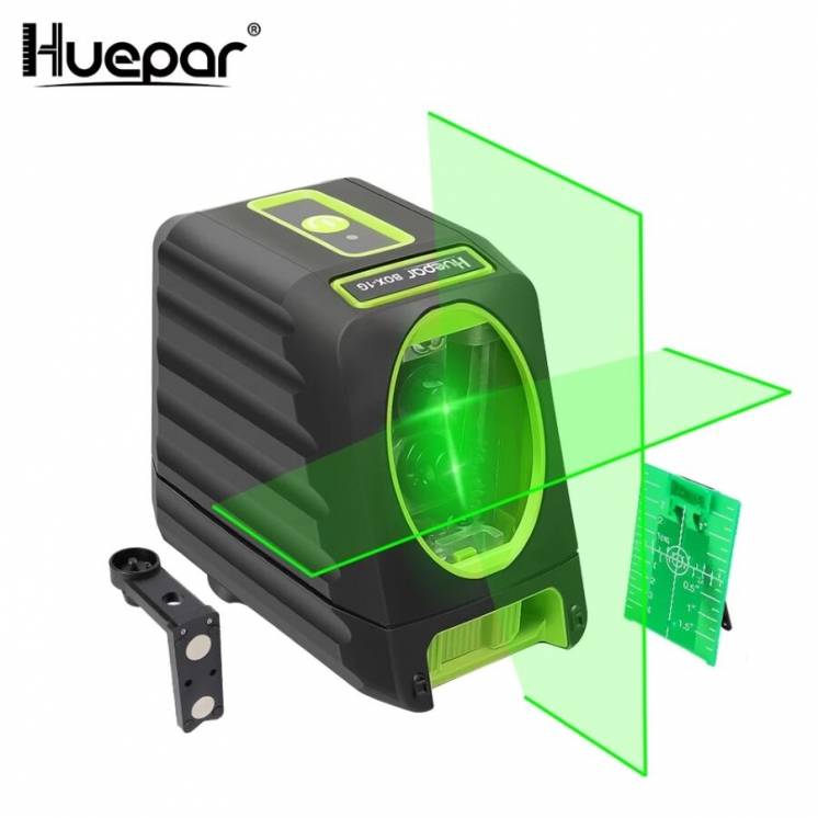 Лазерный уровень Huepar BOX-1G нивелир 2 линии кронштейн + батарейки
