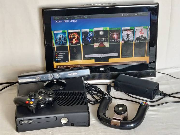 Игровая приставка Xbox360,HDD500Gb-прошитая с кинет камерой и рулём