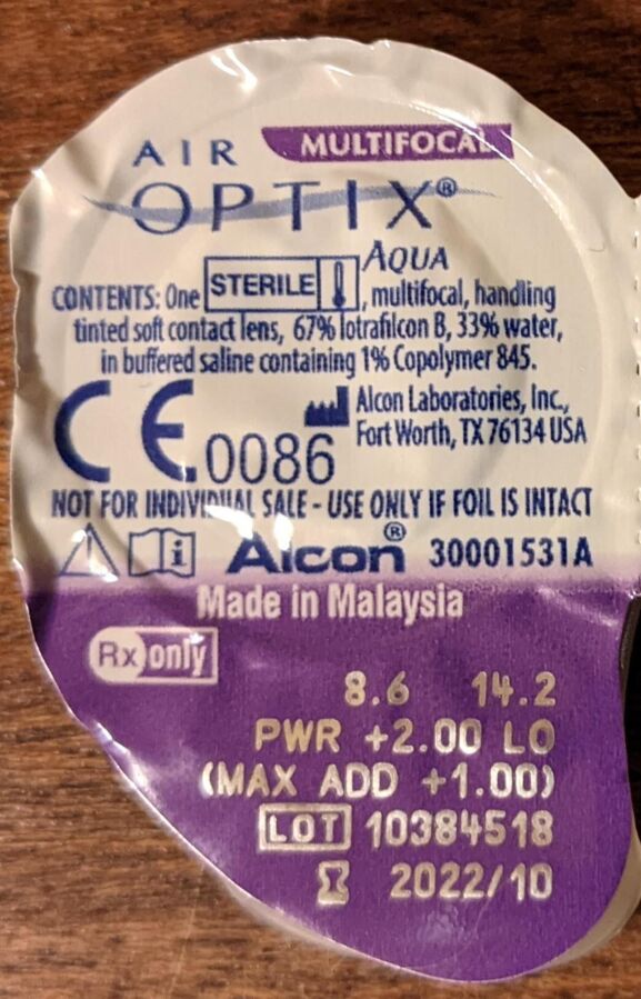 1 Контактная линза Alcon Air Optix Aqua Multifocal +2.00 Low месячная