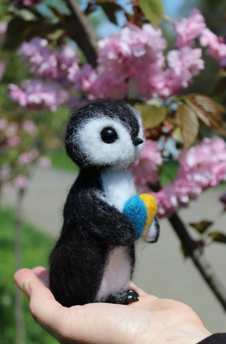 Пингвин игрушка хендмэйд валяная из шерсти подарок ручной работы птах