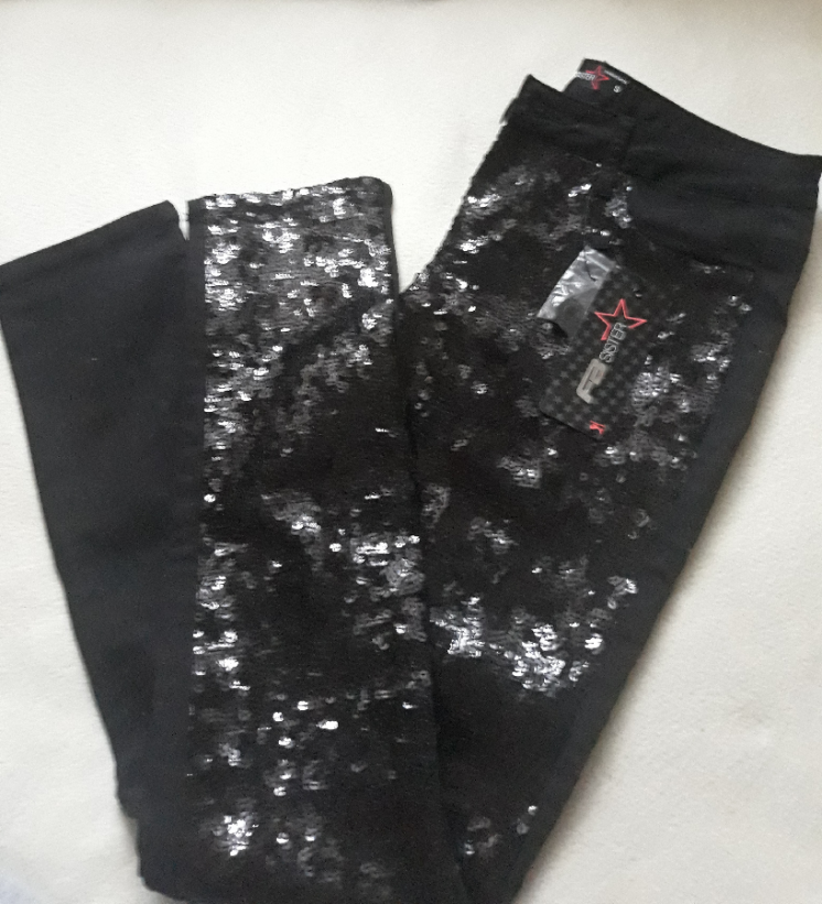 Черные блестящие брюки штаны джинсы в пайетках FB Sister Франция