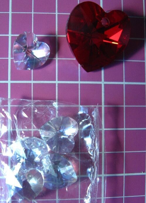 для бижутерии сердце сваровски красное большое, сердечко розовое 5 шт.