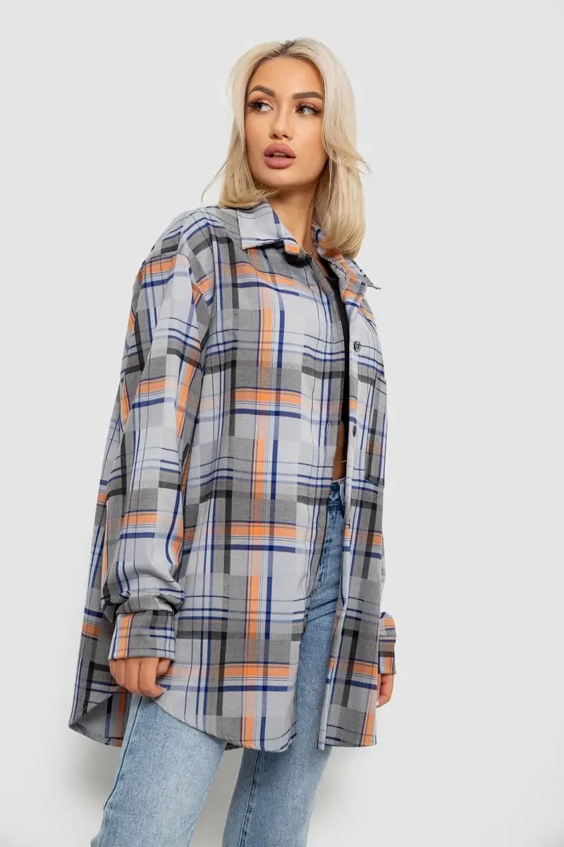 Сорочка жіноча в клітинку, колір сіро-синій, 257R505 3