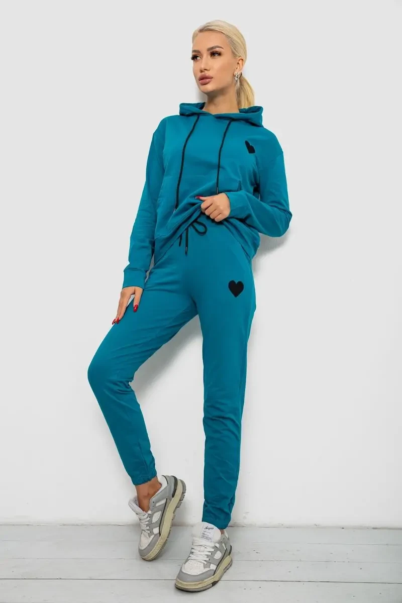 Спортивний костюм жіночий двонитка, колір бірюзовий, 214R1419-004 3
