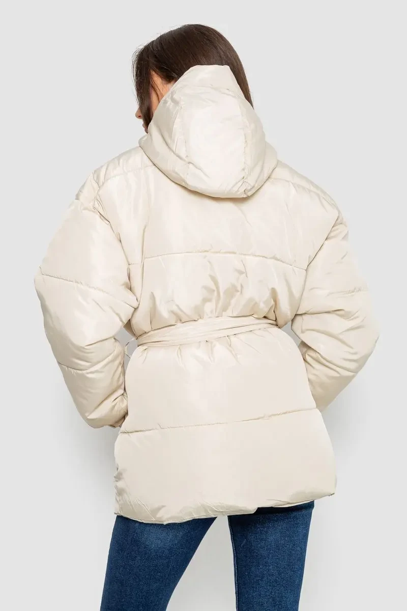 Куртка жіноча демісезонна з поясом, колір світло-бежевий, 207R005 4