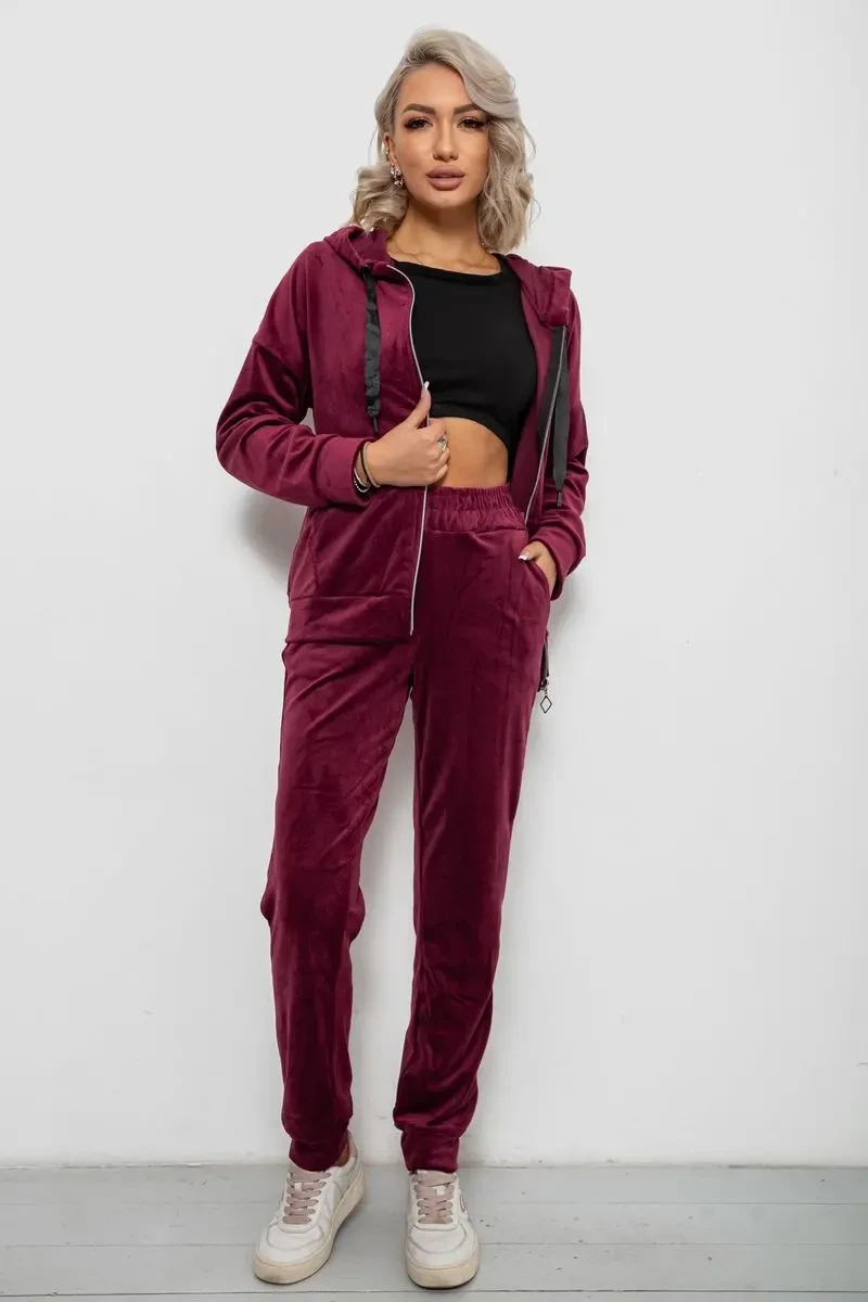 Спортивний костюм жіночий велюровий, колір бордовий, 257R4119